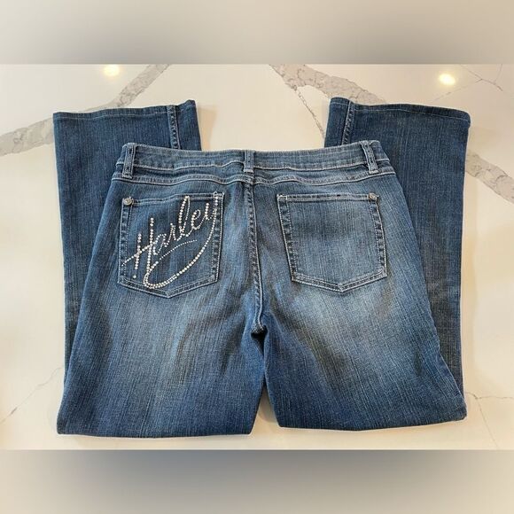 Vintage Harley Davidson Mid Rise Bootcut Jeans Rhinestones & Bling Womens Sz 10P - Picture 3 of 13